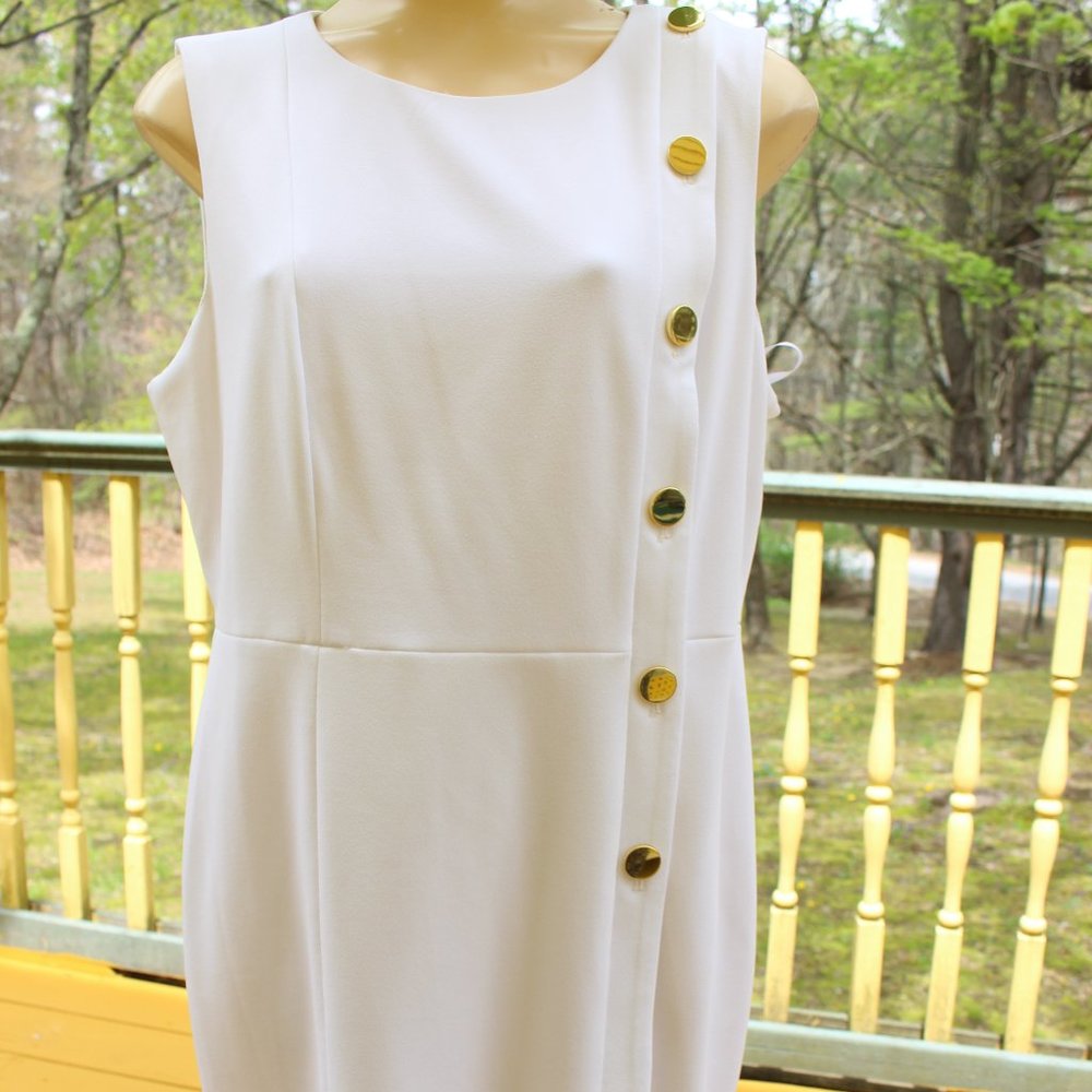 NWT Chaps White Sleeveless Dress Buttons Along Side Size 16 So Pretty For Summer